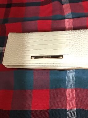 Brahmin White Croc-Embossed Foldover Clutch with Gold Plate